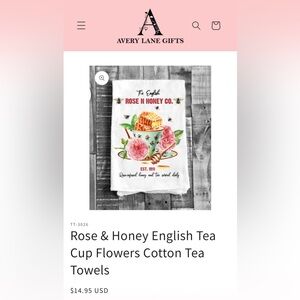 NWT Avery Lane Gifts Rose & Honey Tea Towel & Vintage Bees Swedish Dish Cloth